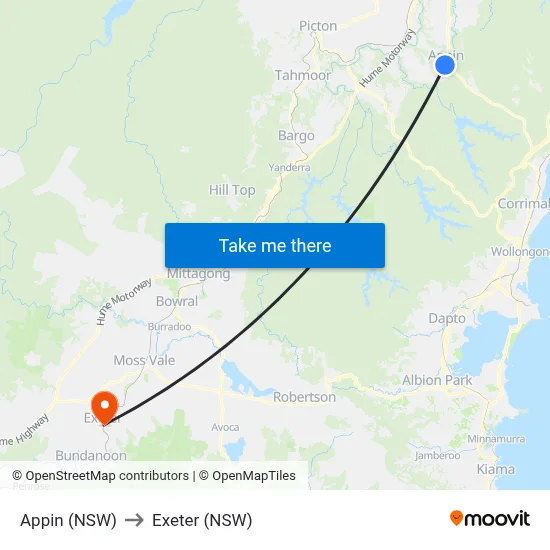 Appin (NSW) to Exeter (NSW) map