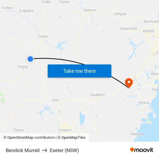 Bendick Murrell to Exeter (NSW) map