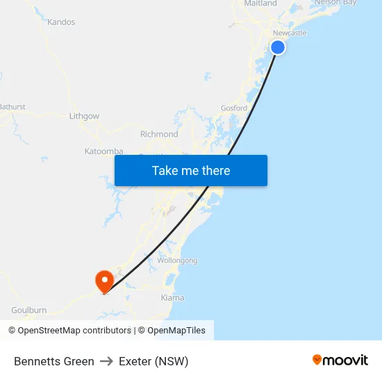 Bennetts Green to Exeter (NSW) map