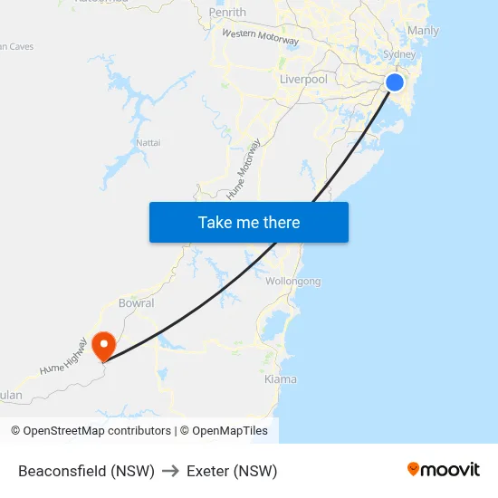 Beaconsfield (NSW) to Exeter (NSW) map