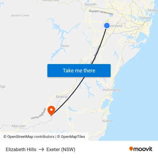 Elizabeth Hills to Exeter (NSW) map