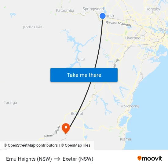 Emu Heights (NSW) to Exeter (NSW) map