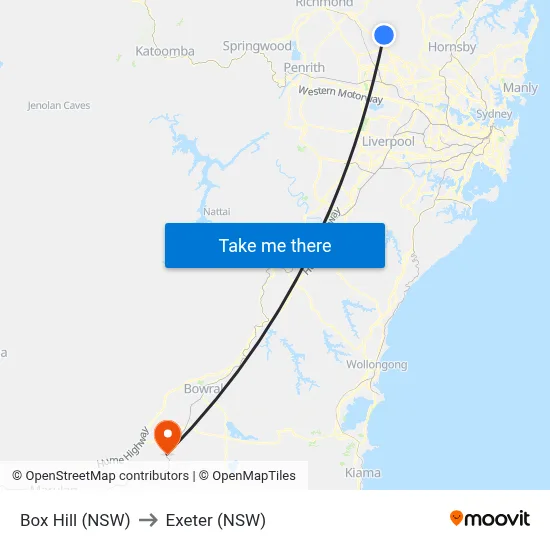 Box Hill (NSW) to Exeter (NSW) map