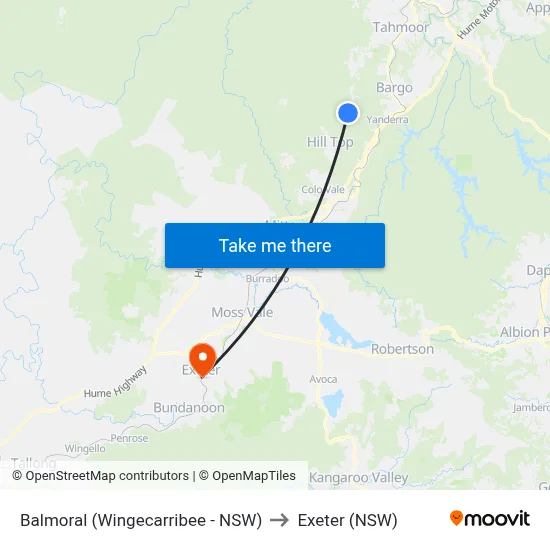 Balmoral (Wingecarribee - NSW) to Exeter (NSW) map