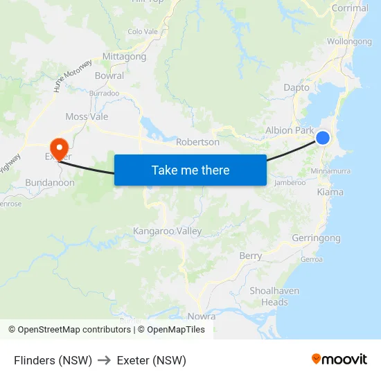 Flinders (NSW) to Exeter (NSW) map
