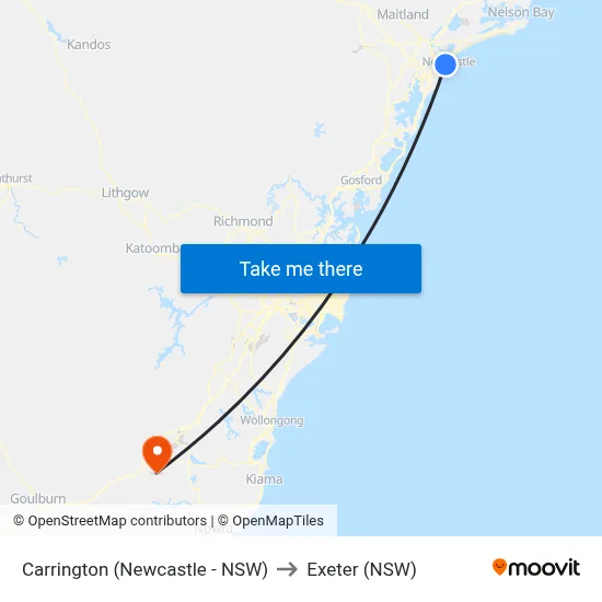 Carrington (Newcastle - NSW) to Exeter (NSW) map