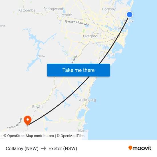Collaroy (NSW) to Exeter (NSW) map
