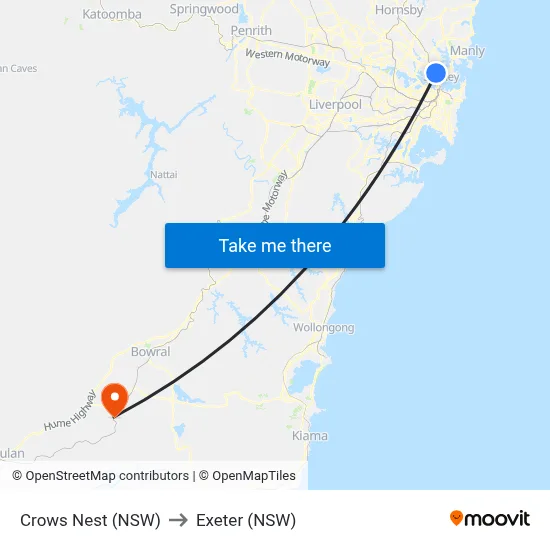 Crows Nest (NSW) to Exeter (NSW) map