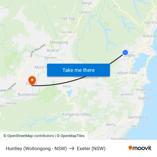 Huntley (Wollongong - NSW) to Exeter (NSW) map