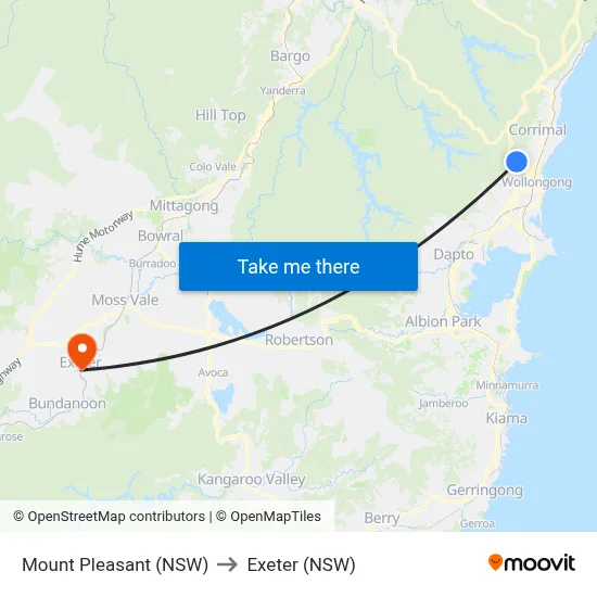 Mount Pleasant (NSW) to Exeter (NSW) map