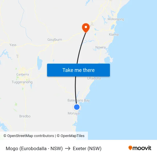 Mogo (Eurobodalla - NSW) to Exeter (NSW) map