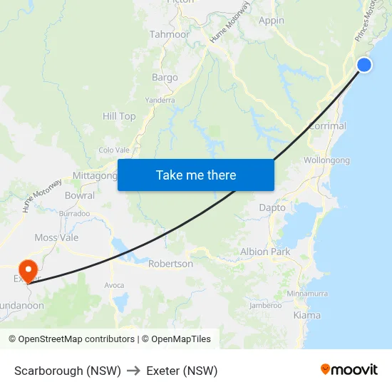 Scarborough (NSW) to Exeter (NSW) map
