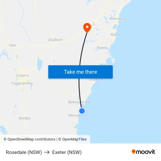 Rosedale (NSW) to Exeter (NSW) map