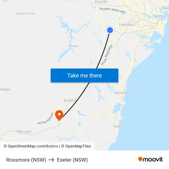 Rossmore (NSW) to Exeter (NSW) map
