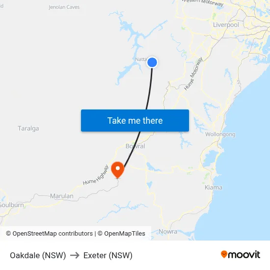 Oakdale (NSW) to Exeter (NSW) map