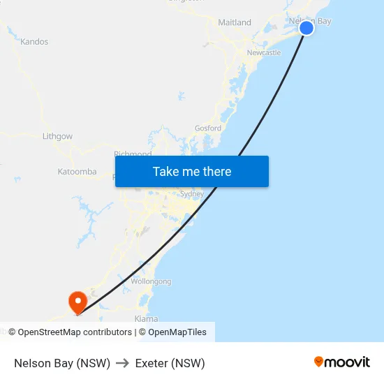 Nelson Bay (NSW) to Exeter (NSW) map