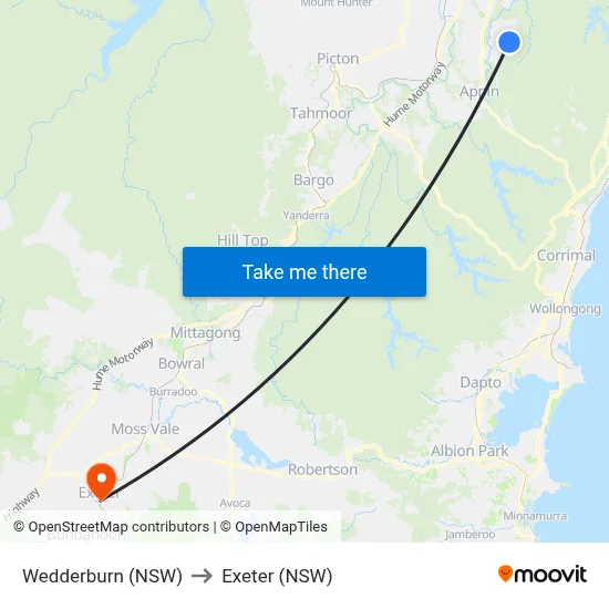 Wedderburn (NSW) to Exeter (NSW) map