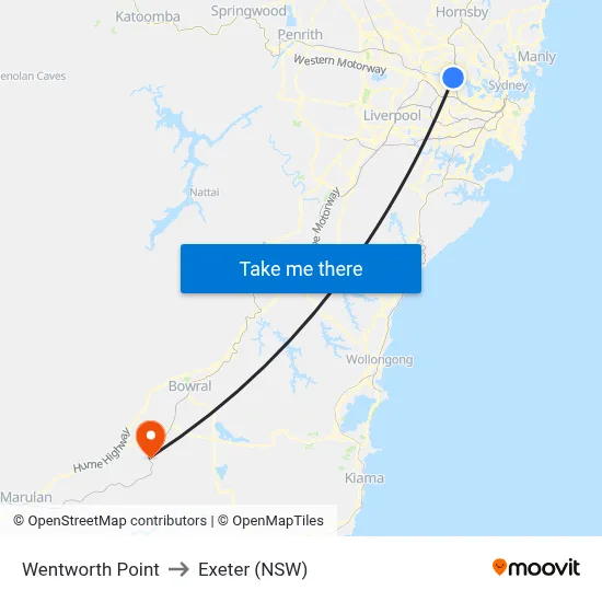 Wentworth Point to Exeter (NSW) map