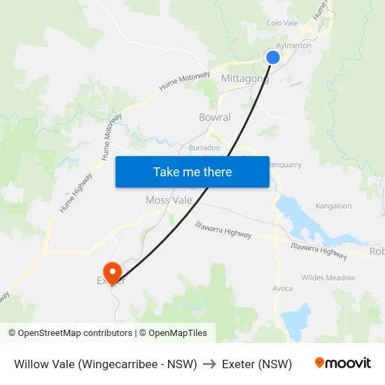 Willow Vale (Wingecarribee - NSW) to Exeter (NSW) map