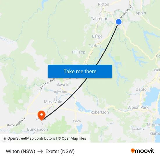 Wilton (NSW) to Exeter (NSW) map