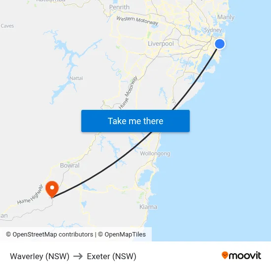 Waverley (NSW) to Exeter (NSW) map