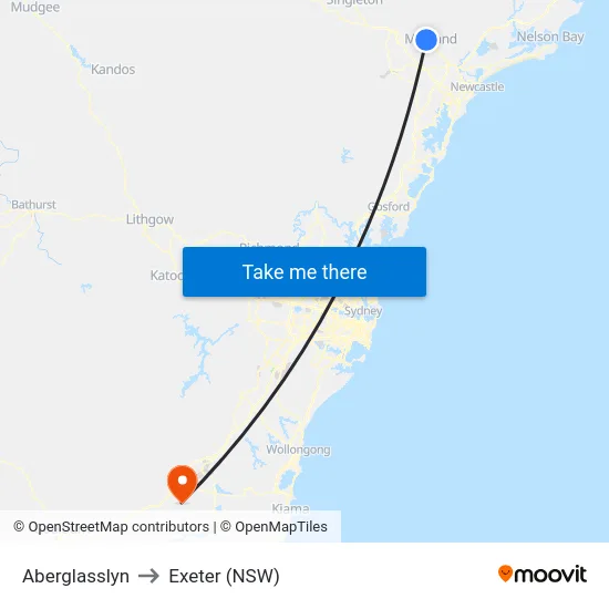 Aberglasslyn to Exeter (NSW) map