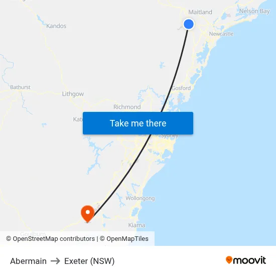 Abermain to Exeter (NSW) map
