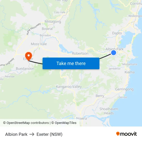Albion Park to Exeter (NSW) map