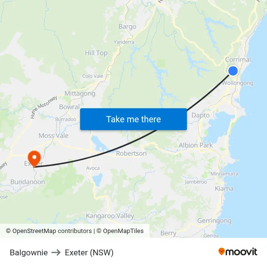 Balgownie to Exeter (NSW) map