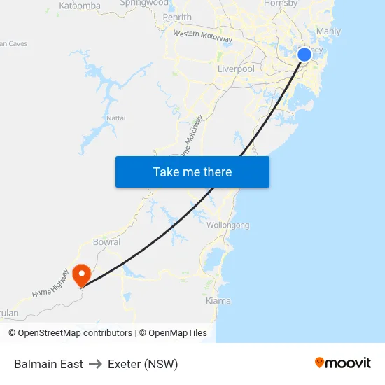 Balmain East to Exeter (NSW) map