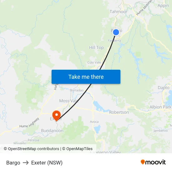 Bargo to Exeter (NSW) map