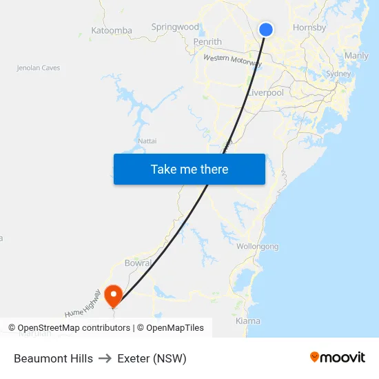 Beaumont Hills to Exeter (NSW) map