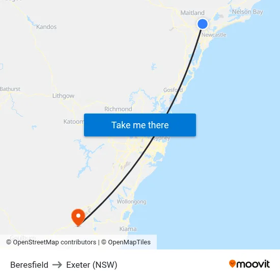 Beresfield to Exeter (NSW) map