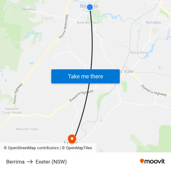Berrima to Exeter (NSW) map
