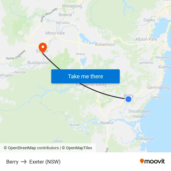 Berry to Exeter (NSW) map