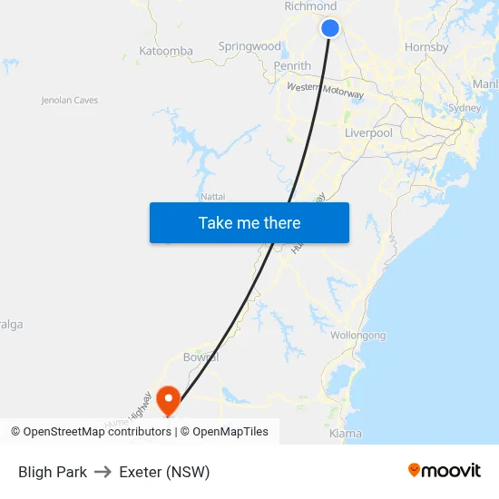 Bligh Park to Exeter (NSW) map