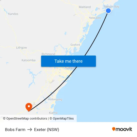 Bobs Farm to Exeter (NSW) map
