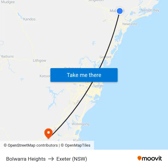 Bolwarra Heights to Exeter (NSW) map