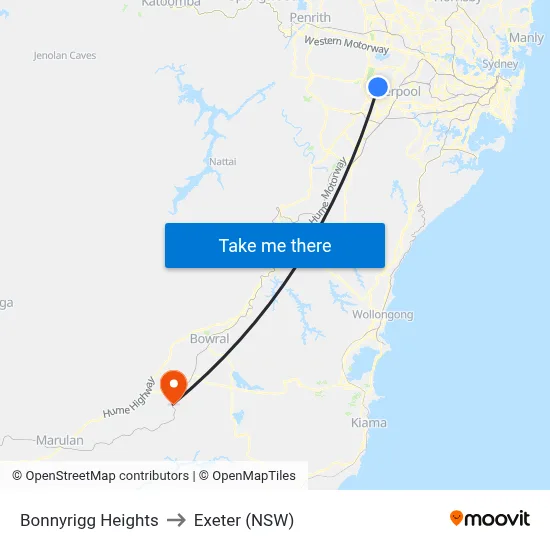Bonnyrigg Heights to Exeter (NSW) map
