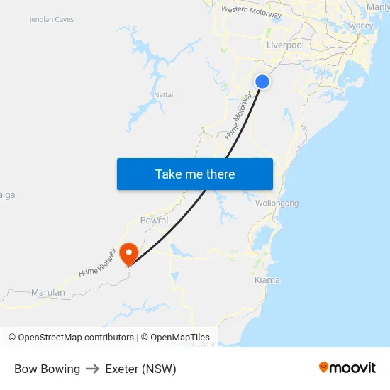Bow Bowing to Exeter (NSW) map