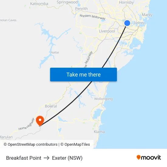 Breakfast Point to Exeter (NSW) map