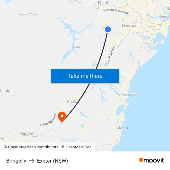 Bringelly to Exeter (NSW) map
