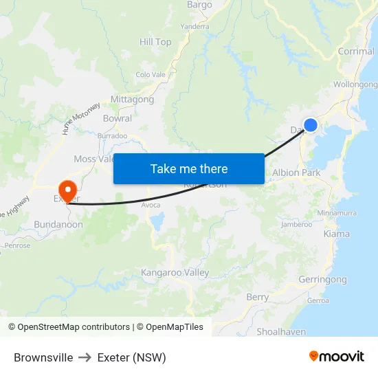 Brownsville to Exeter (NSW) map