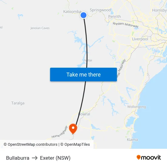 Bullaburra to Exeter (NSW) map