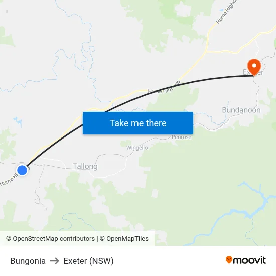 Bungonia to Exeter (NSW) map