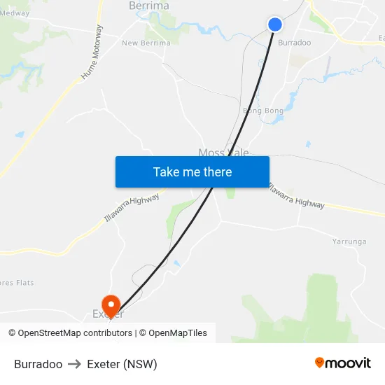 Burradoo to Exeter (NSW) map