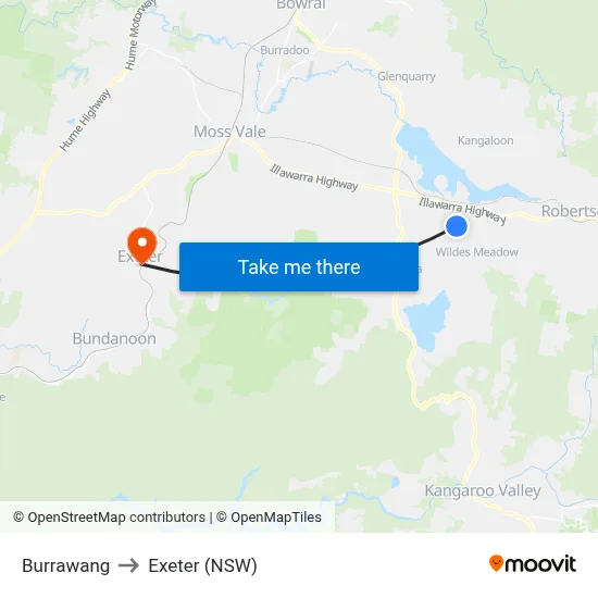 Burrawang to Exeter (NSW) map