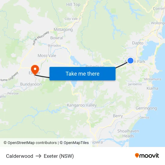 Calderwood to Exeter (NSW) map