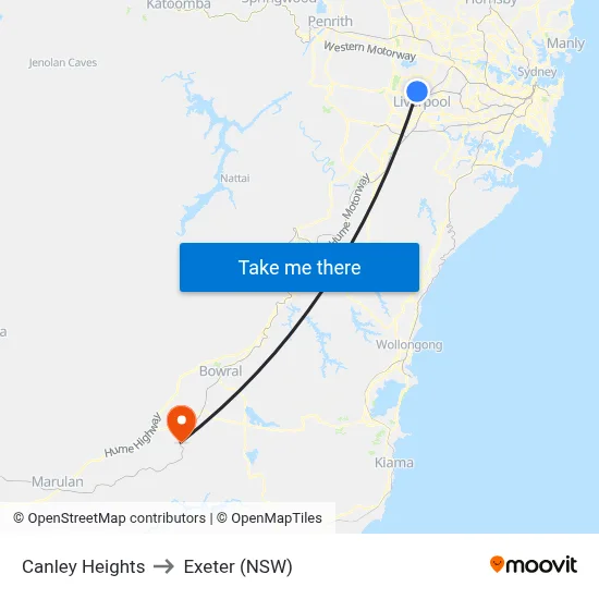 Canley Heights to Exeter (NSW) map