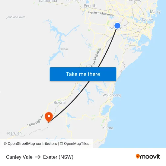 Canley Vale to Exeter (NSW) map